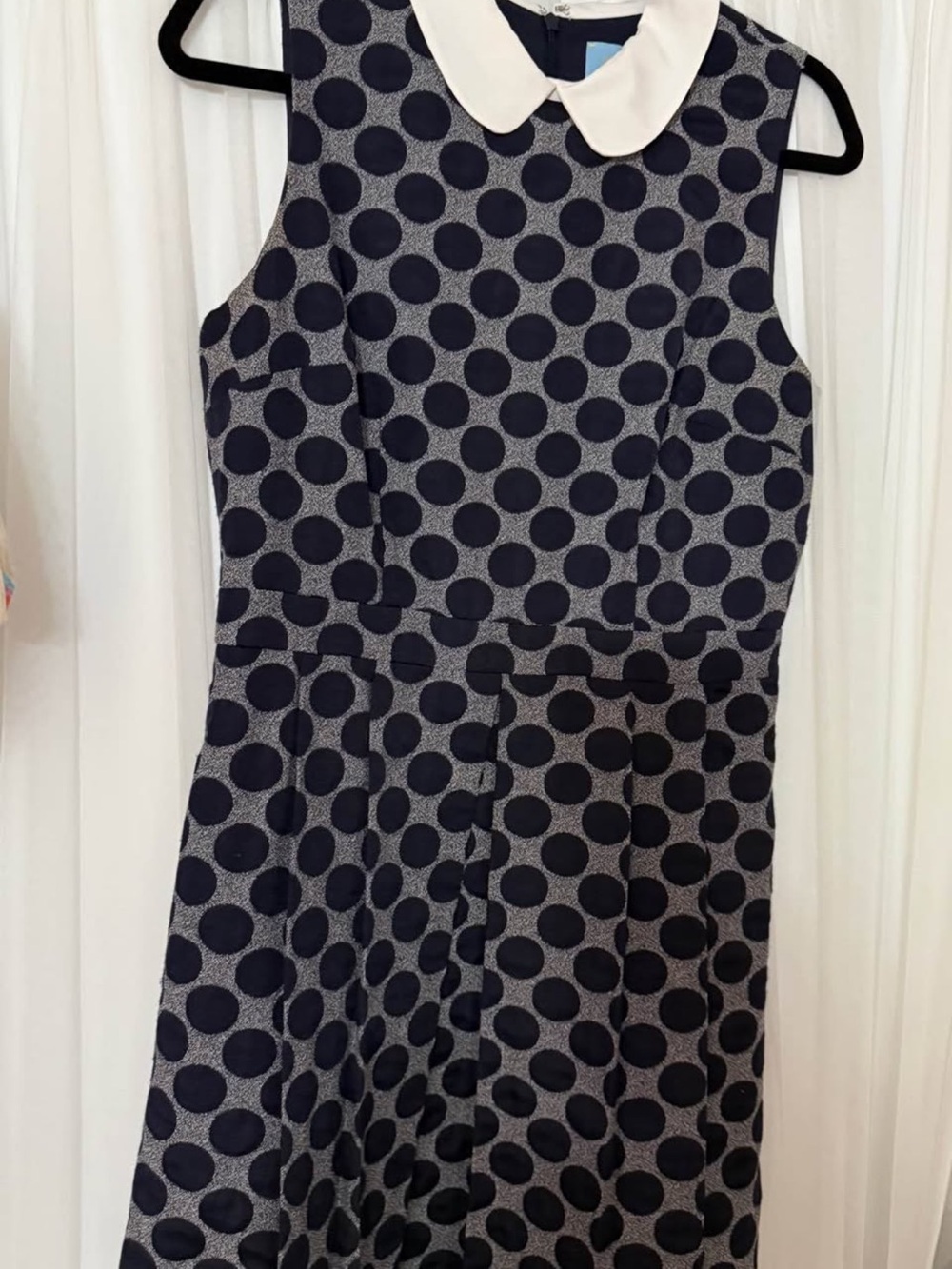 CeCe Navy Polka Dot Fit-and-Flare Dress with White Peter Pan Collar